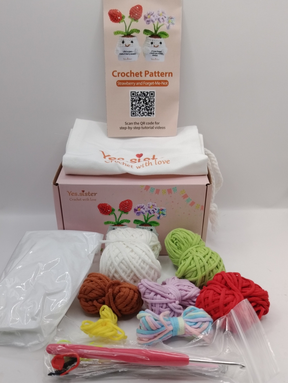 Emotional Support Amigurumi Strawberry Flowers Crochet Kit DIY 5-inch Mini Craft - Picture 3 of 12